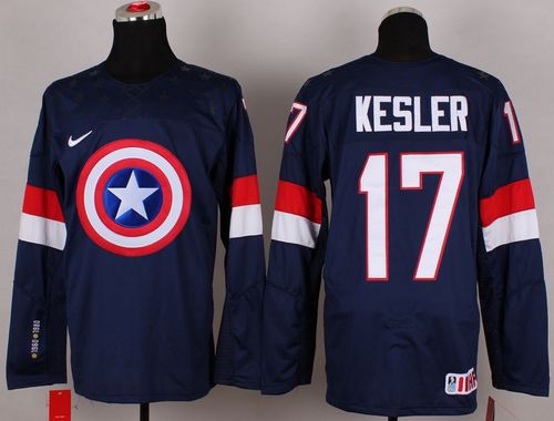 Olympic Team USA #17 Ryan Kesler Navy Blue Captain America Fashion Stitched NHL Jersey