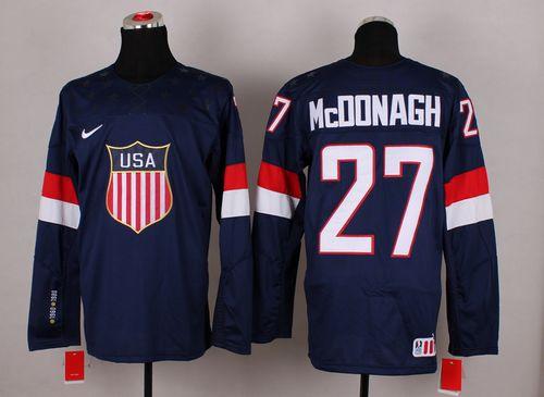 2014 Olympic Team USA #27 Ryan McDonagh Navy Blue Stitched NHL Jersey