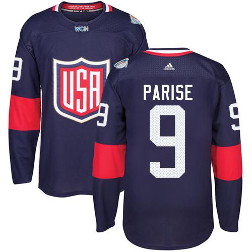 Team USA #9 Zach Parise Navy Blue 2016 World Cup Stitched NHL Jersey