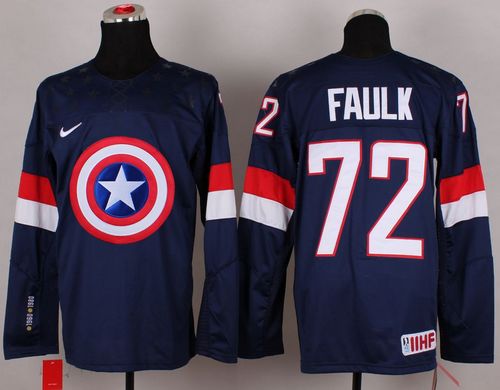 Olympic Team USA #72 Justin Faulk Navy Blue Captain America Fashion Stitched NHL Jersey