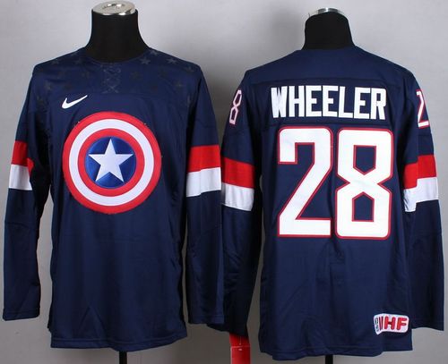 Olympic Team USA #28 Blake Wheeler Navy Blue Captain America Fashion Stitched NHL Jersey