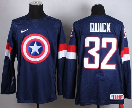Olympic Team USA #32 Jonathan Quick Navy Blue Captain America Fashion Stitched NHL Jersey