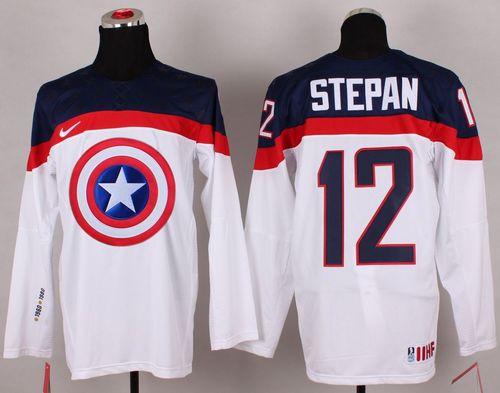 Olympic Team USA #12 Derek Stepan White Captain America Fashion Stitched NHL Jersey