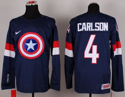 Olympic Team USA #4 John Carlson Navy Blue Captain America Fashion Stitched NHL Jersey