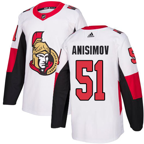 Adidas Senators #51 Artem Anisimov White Road Authentic Stitched NHL Jersey