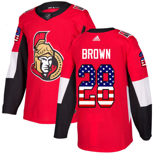 Adidas Senators #28 Connor Brown Red Home Authentic USA Flag Stitched NHL Jersey