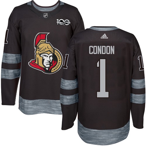 Adidas Senators #1 Mike Condon Black 1917-2017 100th Anniversary Stitched NHL Jersey