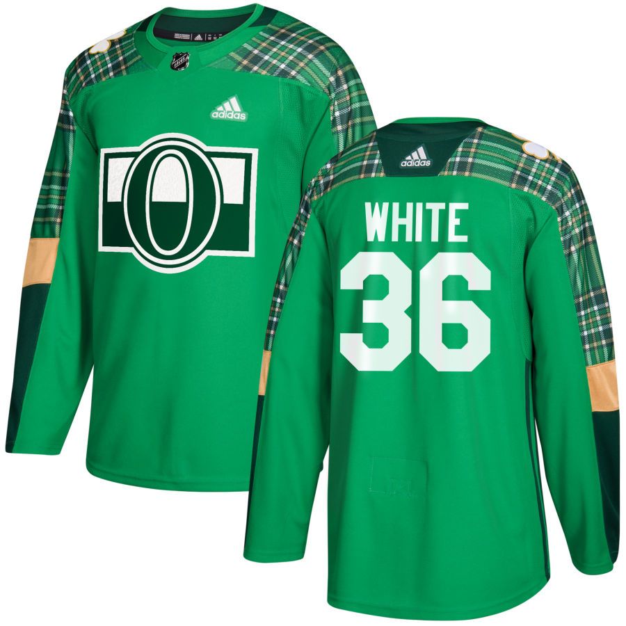 Adidas Senators #36 Colin White adidas Green St. Patrick's Day Authentic Practice Stitched NHL Jersey