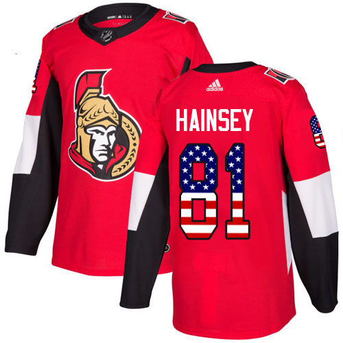 Adidas Senators #81 Ron Hainsey Red Home Authentic USA Flag Stitched NHL Jersey