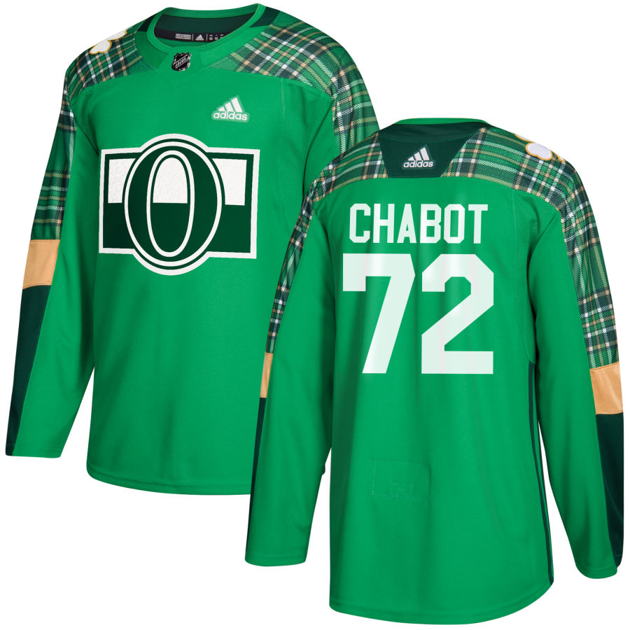 Adidas Senators #72 Thomas Chabot adidas Green St. Patrick's Day Authentic Practice Stitched NHL Jersey
