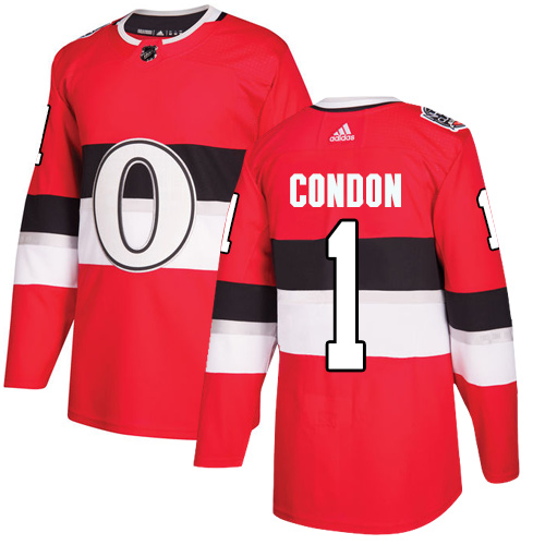 Adidas Senators #1 Mike Condon Red Authentic 2017 100 Classic Stitched NHL Jersey