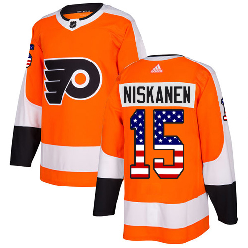 Adidas Flyers #15 Matt Niskanen Orange Home Authentic USA Flag Stitched NHL Jersey