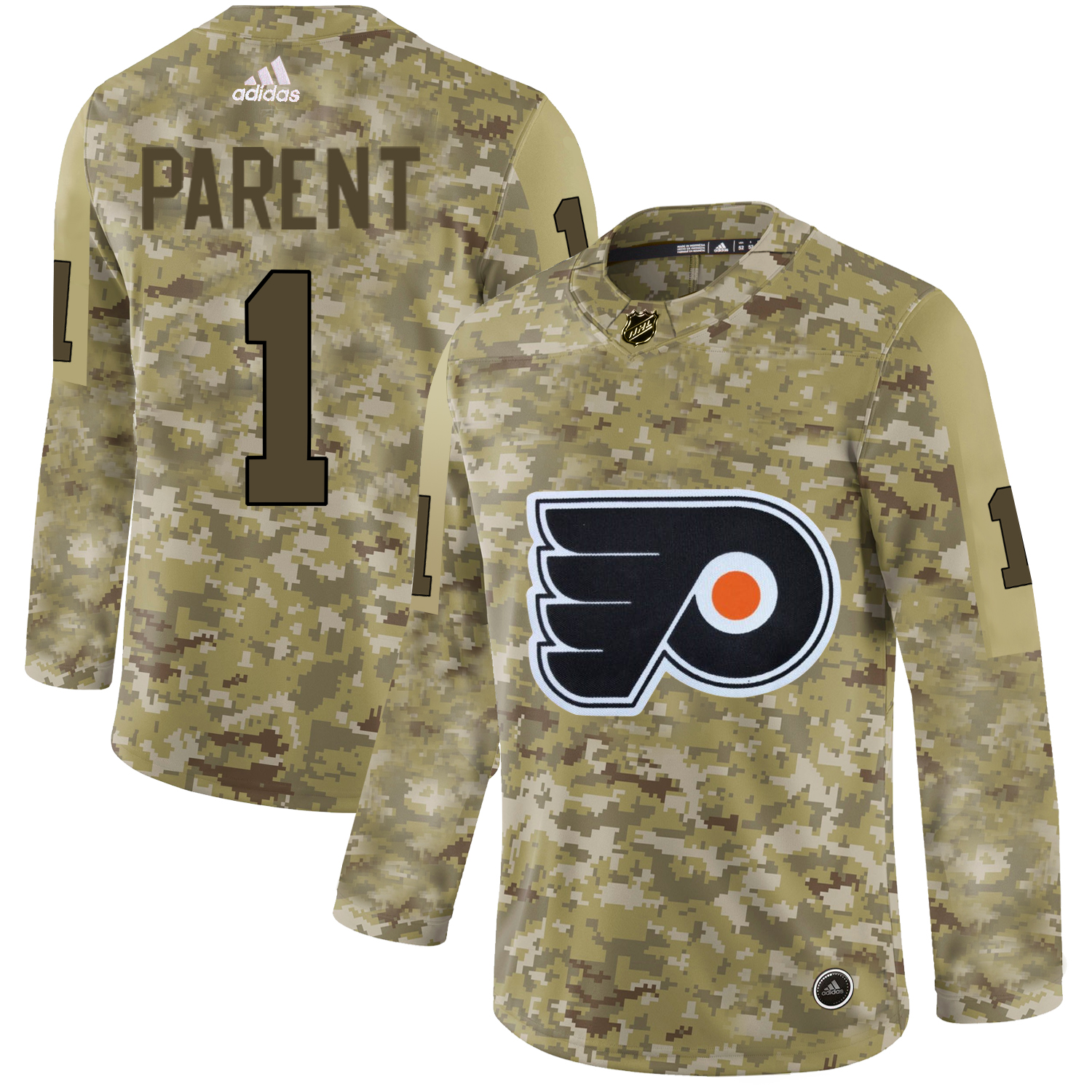 Adidas Flyers #1 Bernie Parent Camo Authentic Stitched NHL Jersey