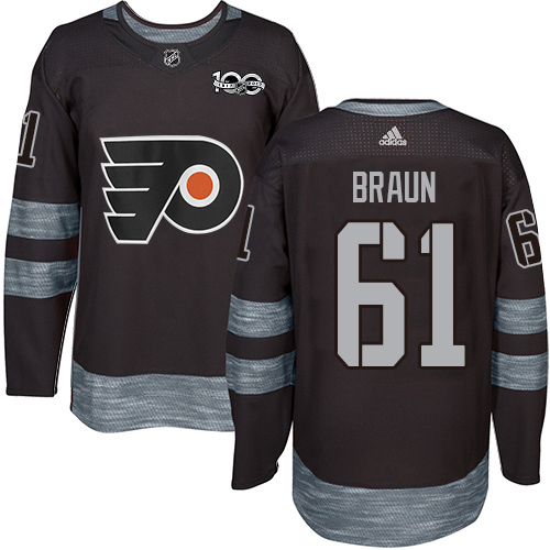Adidas Flyers #61 Justin Braun Black 1917-2017 100th Anniversary Stitched NHL Jersey