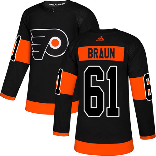 Adidas Flyers #61 Justin Braun Black Alternate Authentic Stitched NHL Jersey