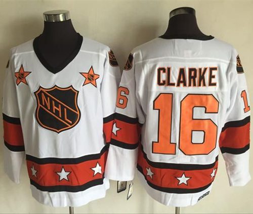 Flyers #16 Bobby Clarke White/Orange All-Star CCM Throwback Stitched NHL Jersey