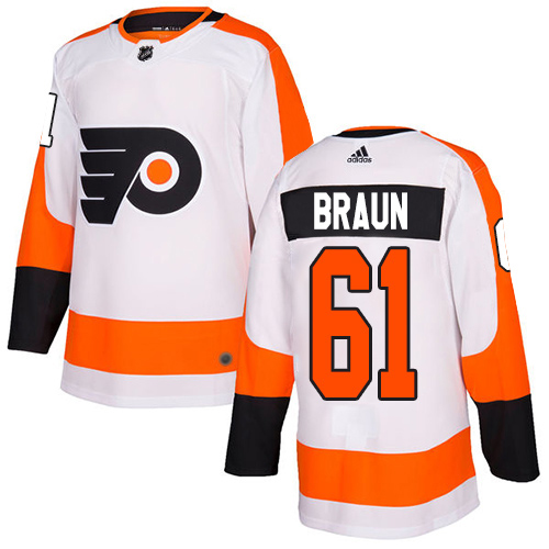 Adidas Flyers #61 Justin Braun White Road Authentic Stitched NHL Jersey