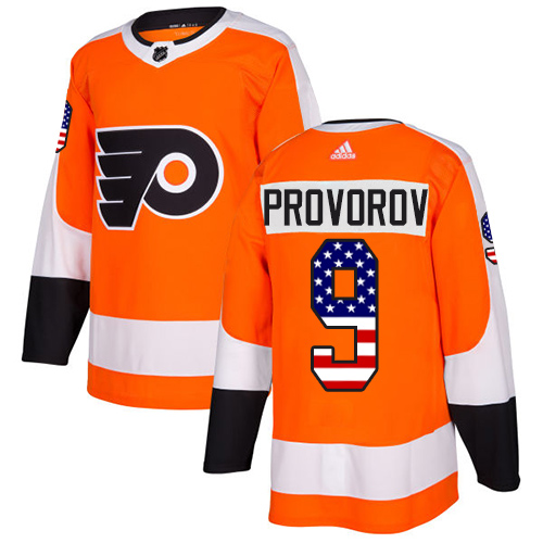 Adidas Flyers #9 Ivan Provorov Orange Home Authentic USA Flag Stitched NHL Jersey