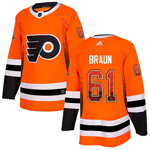 Adidas Flyers #61 Justin Braun Orange Home Authentic Drift Fashion Stitched NHL Jersey