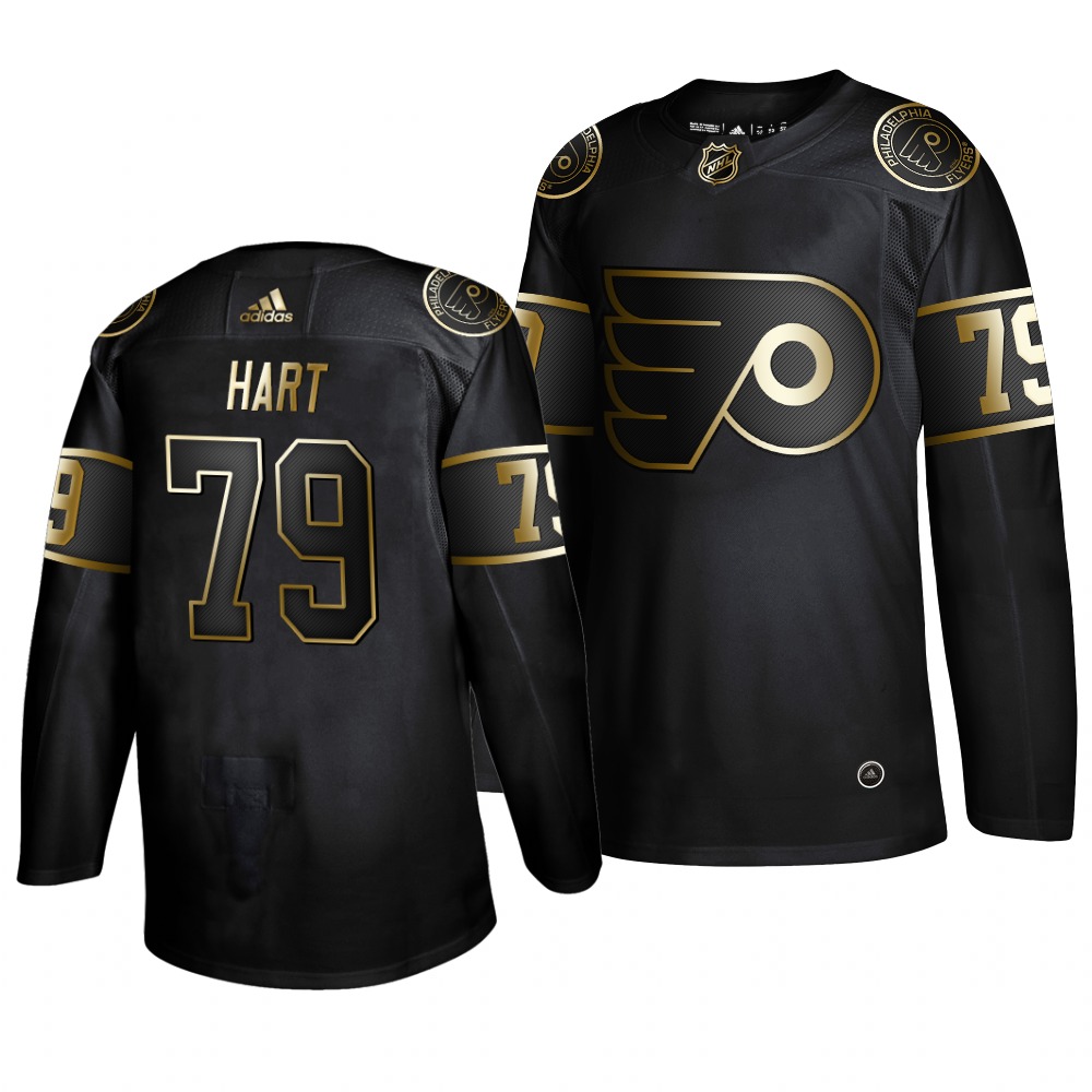 Adidas Flyers #79 Carter Hart Men's 2019 Black Golden Edition Authentic Stitched NHL Jersey