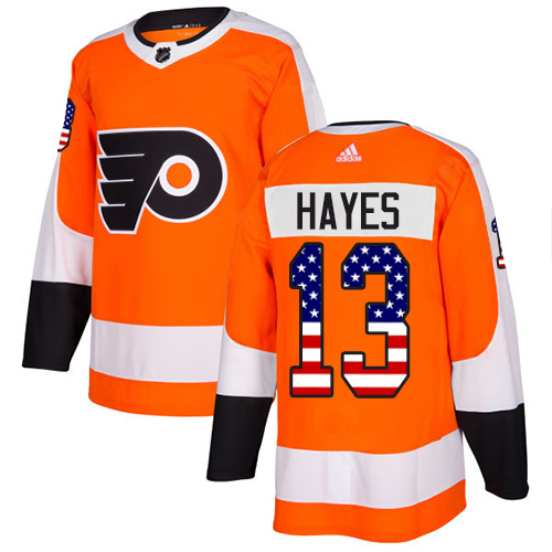 Adidas Flyers #13 Kevin Hayes Orange Home Authentic USA Flag Stitched NHL Jersey