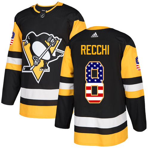 Adidas Penguins #8 Mark Recchi Black Home Authentic USA Flag Stitched NHL Jersey