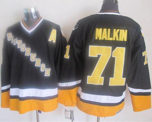 Penguins #71 Evgeni Malkin Black/Yellow CCM Throwback Stitched NHL Jersey