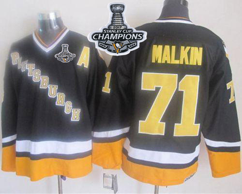 Penguins #71 Evgeni Malkin Black/Yellow CCM Throwback 2017 Stanley Cup Finals Champions Stitched NHL Jersey