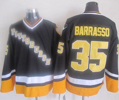 Penguins #35 Tom Barrasso Black/Yellow CCM Throwback Stitched NHL Jersey