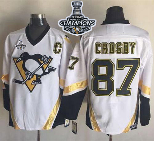 Penguins #87 Sidney Crosby White CCM Throwback 2017 Stanley Cup Finals Champions Stitched NHL Jersey