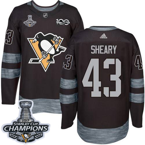 Adidas Penguins #43 Conor Sheary Black 1917-2017 100th Anniversary Stanley Cup Finals Champions Stitched NHL Jersey
