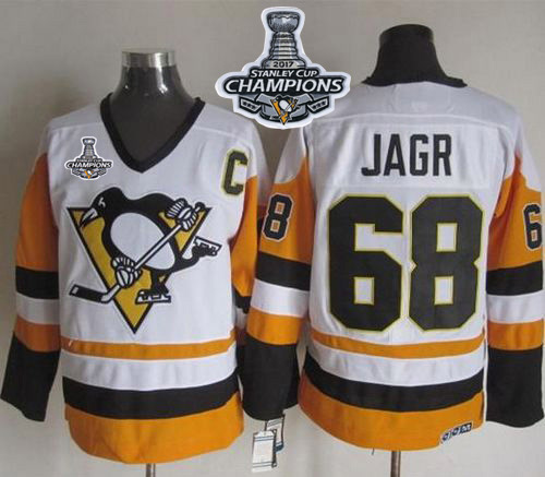 Penguins #68 Jaromir Jagr White/Black CCM Throwback 2017 Stanley Cup Finals Champions Stitched NHL Jersey