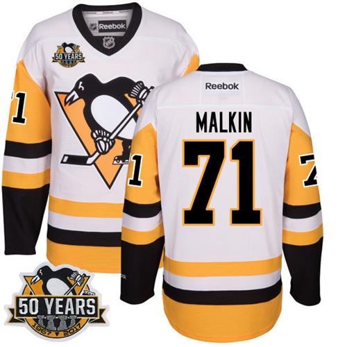 Penguins #71 Evgeni Malkin White/Black CCM Throwback 50th Anniversary Stitched NHL Jersey