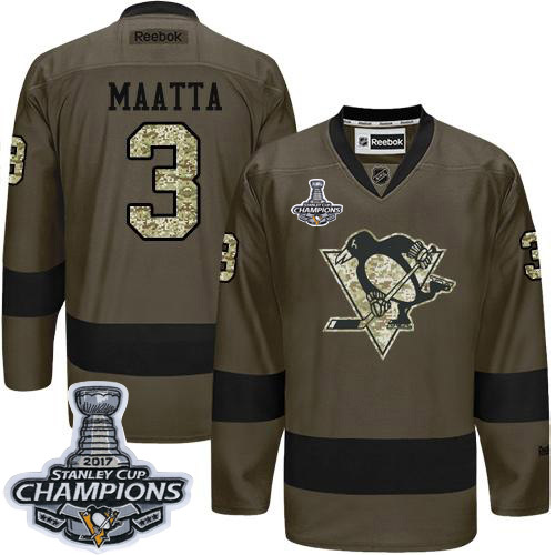 Penguins #3 Olli Maatta Green Salute to Service 2017 Stanley Cup Finals Champions Stitched NHL Jersey