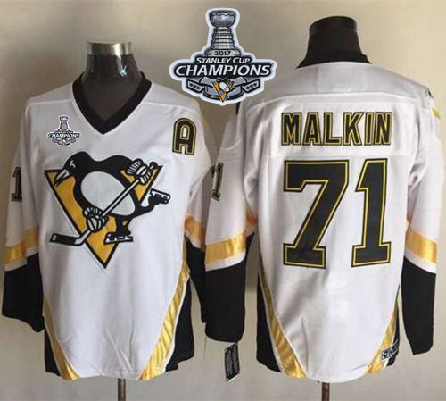 Penguins #71 Evgeni Malkin White CCM Throwback 2017 Stanley Cup Finals Champions Stitched NHL Jersey