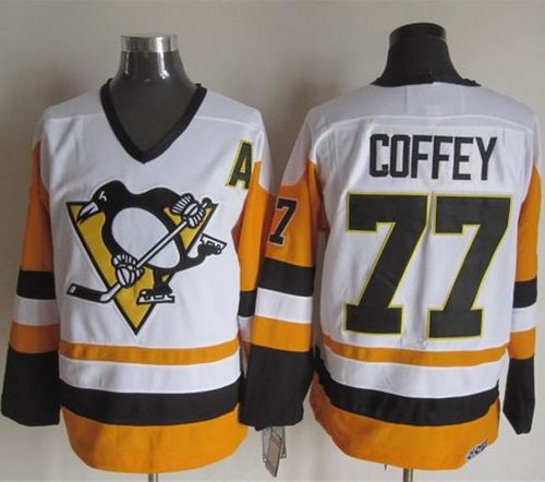 Penguins #77 Paul Coffey White/Black CCM Throwback Stitched NHL Jersey