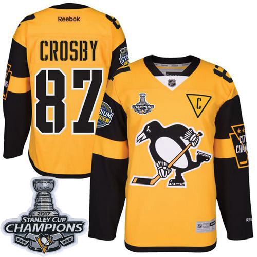 Penguins #87 Sidney Crosby Gold 2017 Stadium Series Stanley Cup Finals Champions Stitched NHL Jersey