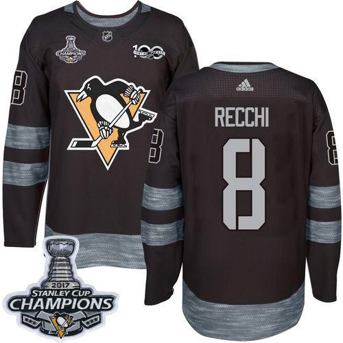 Adidas Penguins #8 Mark Recchi Black 1917-2017 100th Anniversary Stanley Cup Finals Champions Stitched NHL Jersey