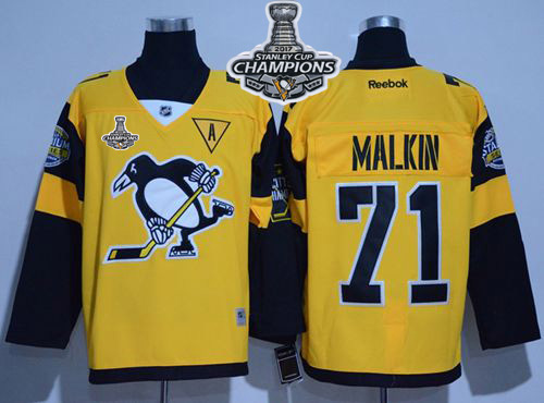 Penguins #71 Evgeni Malkin Gold 2017 Stadium Series Stanley Cup Finals Champions Stitched NHL Jersey