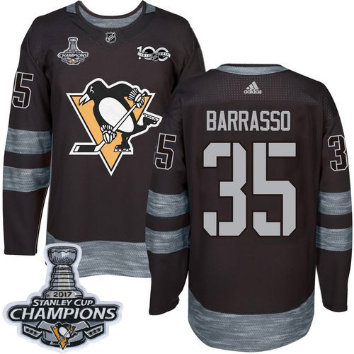 Adidas Penguins #35 Tom Barrasso Black 1917-2017 100th Anniversary Stanley Cup Finals Champions Stitched NHL Jersey