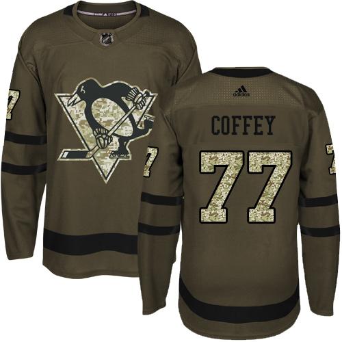 Adidas Penguins #77 Paul Coffey Green Salute to Service Stitched NHL Jersey