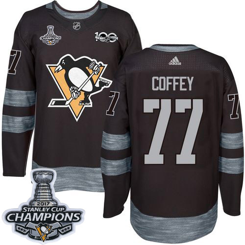 Adidas Penguins #77 Paul Coffey Black 1917-2017 100th Anniversary Stanley Cup Finals Champions Stitched NHL Jersey