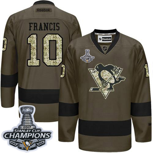 Penguins #10 Ron Francis Green Salute to Service 2017 Stanley Cup Finals Champions Stitched NHL Jersey