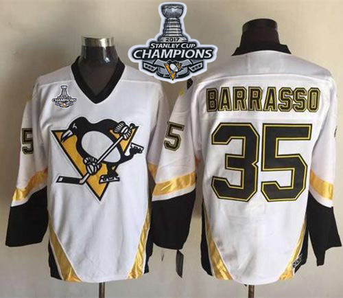 Penguins #35 Tom Barrasso White CCM Throwback 2017 Stanley Cup Finals Champions Stitched NHL Jersey