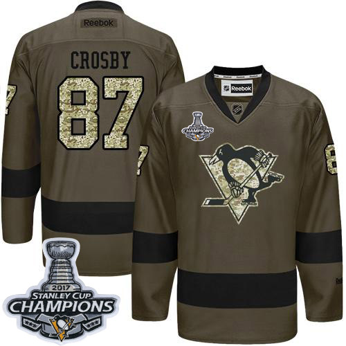 Penguins #87 Sidney Crosby Green Salute to Service 2017 Stanley Cup Finals Champions Stitched NHL Jersey