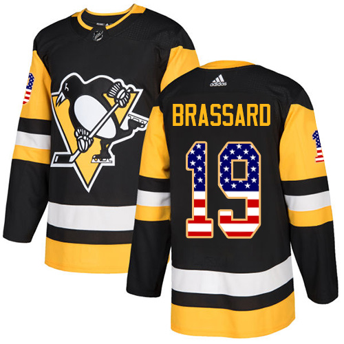 Adidas Penguins #19 Derick Brassard Black Home Authentic USA Flag Stitched NHL Jersey