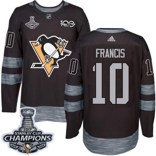 Adidas Penguins #10 Ron Francis Black 1917-2017 100th Anniversary Stanley Cup Finals Champions Stitched NHL Jersey