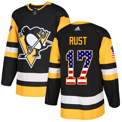 Adidas Penguins #17 Bryan Rust Black Home Authentic USA Flag Stitched NHL Jersey