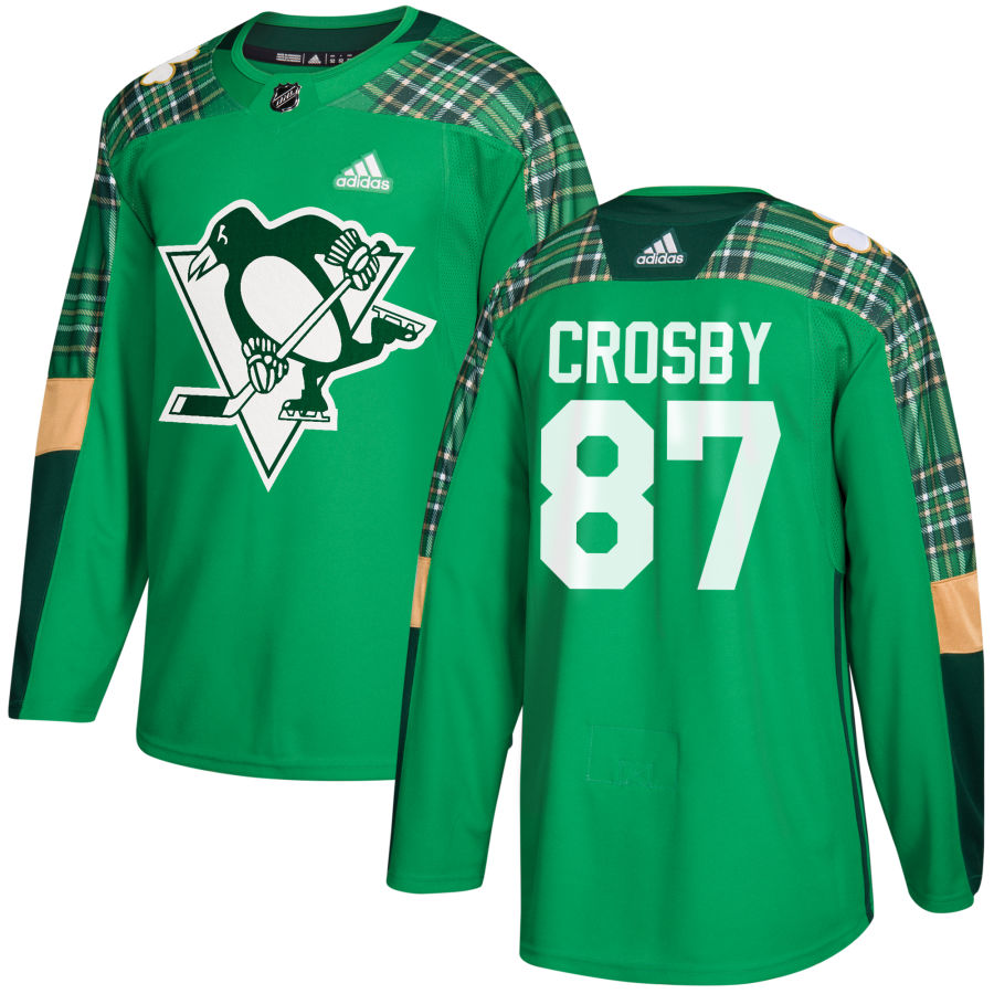 Adidas Penguins #87 Sidney Crosby adidas Green St. Patrick's Day Authentic Practice Stitched NHL Jersey