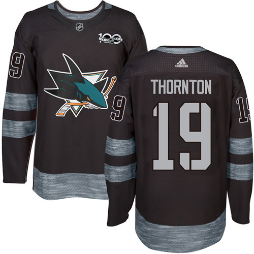 Adidas Sharks #19 Joe Thornton Black 1917-2017 100th Anniversary Stitched NHL Jersey